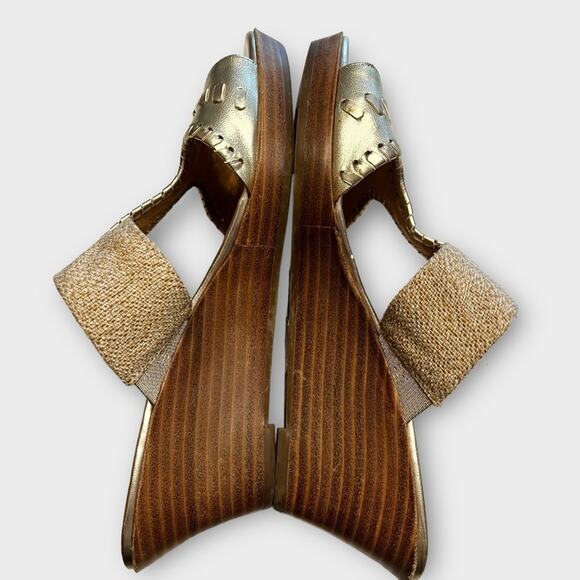 JACK ROGERS Nora Wedge Sandal in Neutral Tan & Metallic Gold Size 8.5 - Picture 6 of 9
